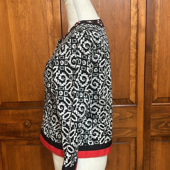 Ruby Rd. Cropped Geometric Design Button-down 3/4 Sleeve Beaded Collar Jacket 8P - Picture 2 of 7